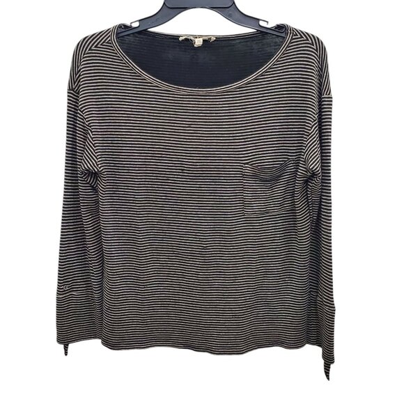 Soft Joie Women's Black Gold Metallic Thread‎ Roll Tab Sleeve Pocket Knit Top M - Picture 1 of 7